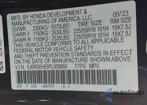 2023 Honda Cr-V Hybrid Sport Touring from USA, damaged, VIN 5J6RS6H93PL009866